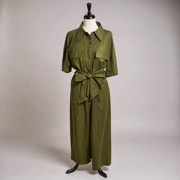 Banana Republic Luxe Belted Jumpsuit in Olive Green - Picture 1 of 8